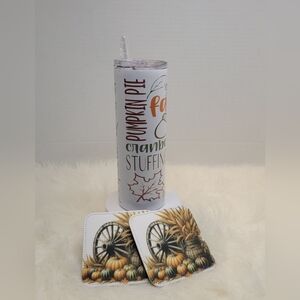 Thanksgiving 20oz Tumbler With Lid and Straw and 2 Coasters